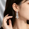 Pendientes de Flor Europeos y Americanos Transfronterizos para Mujer, Lujo Ligero, Elegantes, Sensación de Alta Gama, Vestido de Novia, Vestido de Noche, Fiesta, Adornos para Orejas Súper Brillantes