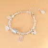 Ciervo Dorado Rey Plata Pura Vintage Hecho a Mano DIY Encanto de Palabras Auspiciosas de Alegría y Paz Pulsera Trenzada de Cuenta Barril para Mujeres Joyería de Plata
