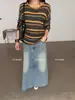 AJ.STUDIO Foto Real Moda Feminina Alta Qualidade Saia Jeans Lavada Clássica Versátil Bolsos X96270
