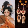 Aretes Antiguos de Aleación Versátiles Elegantes Dorados con Borla Larga Versátiles Artísticos Vintage Accesorios Hanfu Aretes