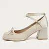 Sapatos Mary Jane com Laço Baixo Estilo Chanel para Mulheres Baixas, Aumentadores de Altura Versáteis, Sapatos de Salto Grosso Moda Fada Francesa