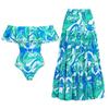 Nuevo traje de baño de una pieza de Amazon AliExpress con estampado de hombros con volantes para mujer en Europa y Estados Unidos 2024. Explosiones transfronterizas.