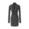 Vestido Longo Sexy Estilo Maduro Hot Girl Manga Longa 2026 Primavera/Verão Novo Decote V Profundo Ajustado Curto Estilo Evasê