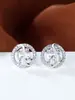 Pendientes de botón redondos de circón rosa estilo popular Pendientes de botón con diseño en capas de diamantes completos