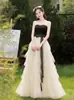 Vestido de Noche Strapless Estilo Francés para Mujer, Banquete de Alta Gama, Ceremonia para Adultos, Elegante Vestido Pequeño para Examen de Arte de Anfitrión