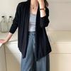 AiTwo-Way WearSuéter de Tricô 100% Lã Pura Ultrafino para Mulheres, Novo Estilo para o Início da Primavera, Caimento Solto Casual, Jaqueta de Ar Condicionado Emagrecedora