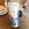 Taza Termo de Lirio del Valle de Alta Apariencia, Taza de Café Portátil de Acero Inoxidable 304, Taza de Viaje para Oficina, Taza Sencilla y Elegante con Correa para Llevar