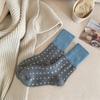 Calcetines Estilo Coreano para Mujer en Otoño e Invierno con Calcetines de Lana de Lunares con Parte Superior Empalmada y Montones de Calcetines para Mujer, Calcetines Dulces y Cálidos de Media Pantorrilla para Mujer