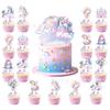 WB097 Borde de Pastel de Unicornio Fiesta Navideña Decoración de Velas Tarjeta para Pastel Mesa de Postres Juego de 24 para Hornear