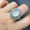 Anillo de Cabujón Redondo de Girasol de Calcedonia Verde Comparable al Jadeíta Tipo Hielo, Anillo Verde Brillante para Mujer Joyería al por Mayor
