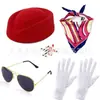 Set de Accesorios de Auxiliar de Vuelo para Cosplay de Halloween: Sombrero de Auxiliar de Vuelo, Bufanda, Guantes, Gafas de Sol, Pin de Avión, Accesorios para Actuación en Escenario