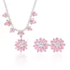 Set Transfronterizo Estilo Europeo y Americano Nueva Moda Joyería de Moda Collar Pendientes Rosa Claro Cadena para Clavícula Floral Elegante