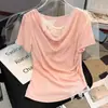 Camiseta Curta Renda Patchwork Doce Hot Girl para Mulheres Verão 2025 Nova Chic Slim Fit Falsa Duas Peças Tendência