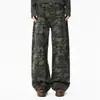 Calças Camufladas Masculinas Design de Nicho Estampa Completa Resistentes Strass Hot-fix Roupa de Trabalho Perna Reta Perna Larga Calças Casuais Hip Hop Marca Tendência