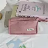 Estuche de pana de color liso, bolsa de almacenamiento de papelería de gran capacidad para estudiantes, bolsa de maquillaje multifuncional portátil para mujeres