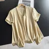 2026 Camiseta de Crepé con Cuello en V de Seda Top Delgado de Manga Corta Holgado Jersey Blusa Venta al por Mayor H07DT86100