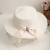 Sombrero de paja de ala ancha y copa plana para mujer, moderno sombrero de sol de verano para viajar con lazo, sombrero de protección solar, sombrero de sol casual para la playa
