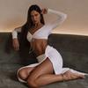 Ropa de mujer europea y americana verano nuevo sexy ajustado cuello en V cordón ombligo vestido falda con abertura alta conjunto de dos piezas