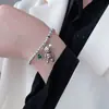 Pulsera de Oso con Graffiti Estilo Coreano para Mujer, Pulsera de Plata S925 con Circonita Verde Moda Retro, Tendencia Creativa de Joyería de Mano Hip-Hop