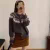 Cárdigan de punto versátil de punto suelto casual de otoño e invierno, de corte slim, con jacquard Fair Isle vintage de cuello redondo con cremallera