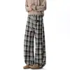 Calça Casual Xadrez Preguiçosa Retrô Americana para Homens e Mulheres Altos 2026 Novo Estilo Reto Solto Faz as Pernas Parecerem Mais Longas