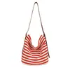 2026 Nova Bolsa Tote de Grande Capacidade Moda Bolsa de Mão Casual Versátil Bolsa de Ombro Único Bolsa de Lona Listrada Bolsa Mulheres