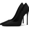 Saltos Agulha Super Altos Apontados em Camurça Femininos Salto Agulha Boca Rasa Sexy Nova Moda Primavera e Outono 2025 Sola Preta Sexy Sapatos de Salto