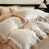 Conjunto de cama de quatro peças de luxo leve Classe A, espesso, quente, de veludo de leite, inverno, flanela de veludo coral, lençol de cama, capa de edredom