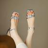 Sandalias de Verano Cómodas de Una Tira para Mujer Estilo Coreano Tendón Suela Suave Espalda Hueca Color Sólido Sandalias Planas Punta Cuadrada Hebilla de Cuero Genuino