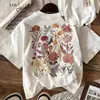 Camiseta de Seda de Leche con Estampado Floral Holgada Moderna Cuello Redondo Manga Corta Estilo Chic Trendy para Hombre