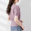 Top Adelgazante Elegante de Flor Calada de Manga Corta Camiseta de Mujer Camiseta Libro Suéter Tejido de Seda Helada Trendy Top de Mujer