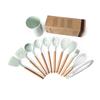 Venta al por mayor transfronteriza utensilios de cocina de silicona para cocina de 12 piezas sartén antiadherente para cocinar mango de madera espátula cuchara para sopa raspador traje pala