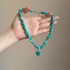Collar Largo con Borla de Cuentas de Grava Verde para Mujer, Verano Dopamina, Cadena de Clavícula Colorida, Accesorios Multicapa