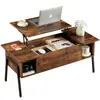 Mesa de Centro Retro Plegable Elevable con Compartimento de Almacenamiento Multifuncional Mesa de Té Mesa Plegable Mesa para el Hogar Escritorio de Computadora