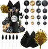 Nova Coroa de Bola de Espuma Leque de Papel Dourado Decoração de Bolo Placa Redonda DIY Múltiplos Estilos Para Bolo Confeitar Topper Feliz Aniversário