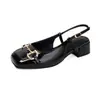 Zapatos de mujer de hebilla metálica con punta cuadrada, sandalias de tacón sin espalda de punta cerrada en talla grande, suministro y entrega de comercio exterior transfronterizo