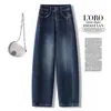 Jeans Retro de Dobladillo Curvo para Mujer, Novedad Otoño 2026 Estilo Coreano de Cintura Alta, Pantalones Rectos Adelgazantes, Pantalones Anchos Largos, Modernos