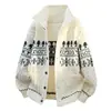 Cardigan de Tricô Masculino Elegante para Outono/Inverno 2026 com Gola Reversível, Jaqueta Cardigan Simples com Padrão de Diamante Vintage