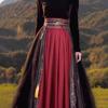 Novas roupas femininas chinesas vermelho cavalo-face saia terno primavera alta qualidade veludo top brindando roupas dragão ano novo roupas hanfu