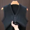 Recomendación popular: Chaleco de cuello en V suave y grueso, suéter de lana de espalda abierta, suéter tejido, suéter de cuello en corazón para hombre