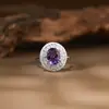 Anel de Pedra Natural Topázio, Ametista, Citrino, Cristal Rosa para Mulheres, Prata S925, Estilo Transmissão ao Vivo Xiaohongshu Douyin