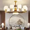 Candelabro largo de cinco capas color nogal estilo chino nuevo para comedor de villa, casa de construcción propia con techos altos, dúplex, lámpara de sala de estar con estética estilo Song