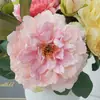 Flores de peônia artificiais com 2 peônias e bordas queimadas, adequadas para decoração de sala de estar e hotel, arranjo floral, peônias artificiais em estilo pintura a óleo