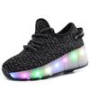 Verão Novo Sapatos de Malha Leves Patins de Roda Única Automáticos Patins Sapatos Luminosos Vibratórios com LED