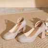 Hebilla de una línea Plataforma impermeable Fino Glitter Primavera Nuevo Zapatos de tacón alto Mary Jane Punta cuadrada de alta gama Tacón grueso Zapatos de mujer