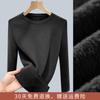 Camiseta Base de Punto para Mujer 2025 Nueva Ropa de Mujer Color Sólido Cuello Redondo Gruesa Forrada de Felpa Suéter Pulóver Cálida Capa Interior Top