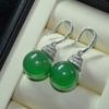 Gancho para oreja redondo de calcedonia verde natural de alta calidad Joker clásico pendientes de calcedonia verde fábrica venta al por mayor moda nuevo