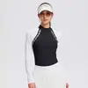 Traje de golf de manga larga con cuello semi-alto de bloques de color, fino, transpirable, para verano, running, curva, alta elasticidad para mujer, deportes al aire libre