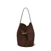 Bolsa Tote de Veludo com Couro Bovino de Primeira Camada com Cordão, Grande Capacidade, Couro Genuíno, Estilo Retro Americano, Bolsa de Ombro para Mulheres