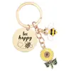 Llavero de Acero Inoxidable Dama Girasol Abeja Llavero Regalo para Amigos Llavero de Abeja Mayoreo
